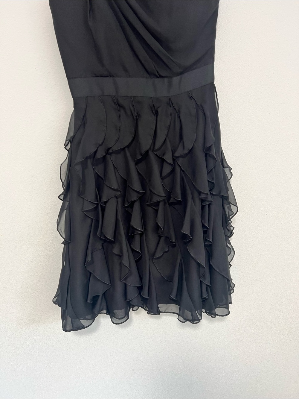 White House Black Market Black One-Shoulder Ruffle Cocktail Dress - Picture 4 of 14